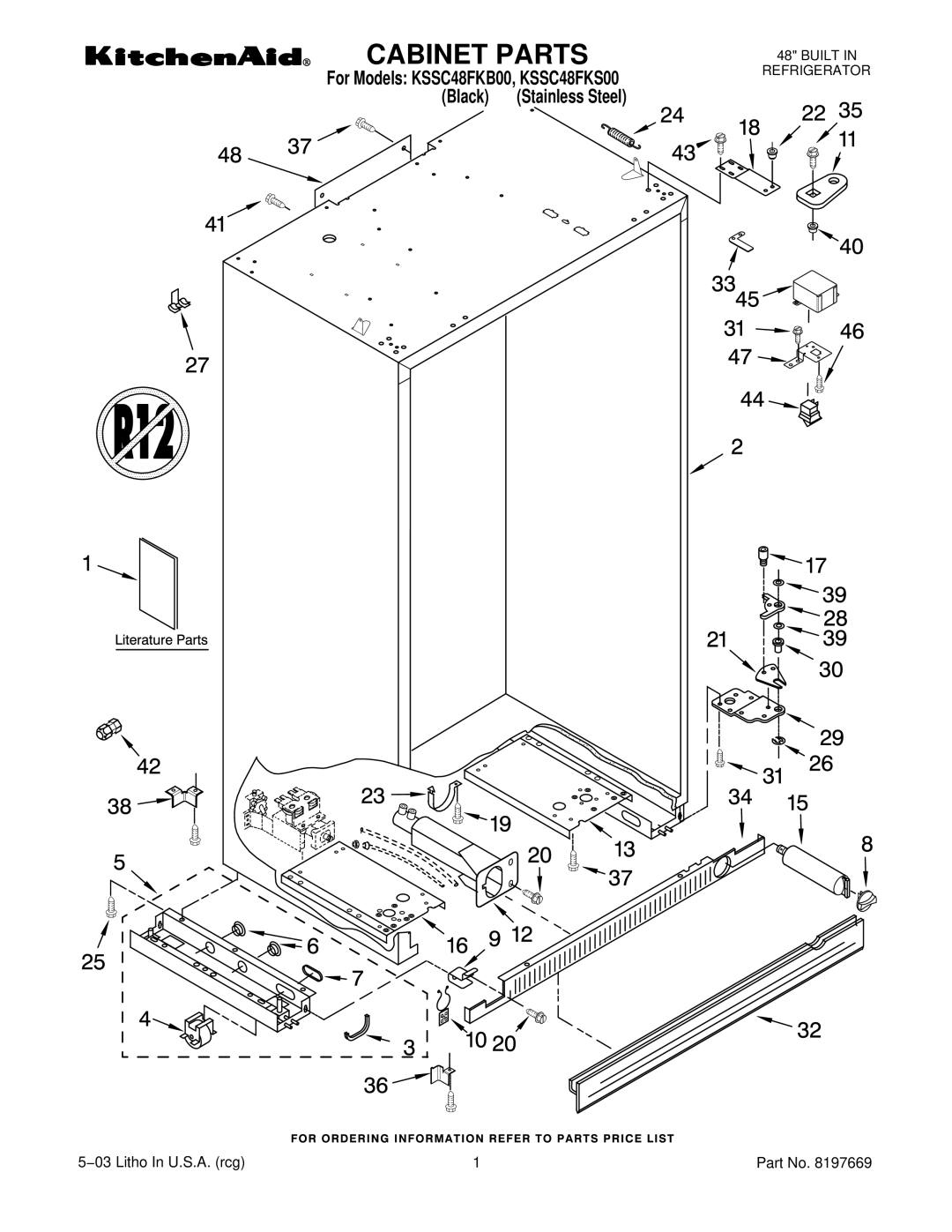 KitchenAid KSSC48FKS00, KSSC48FKB00 manual Cabinet Parts 