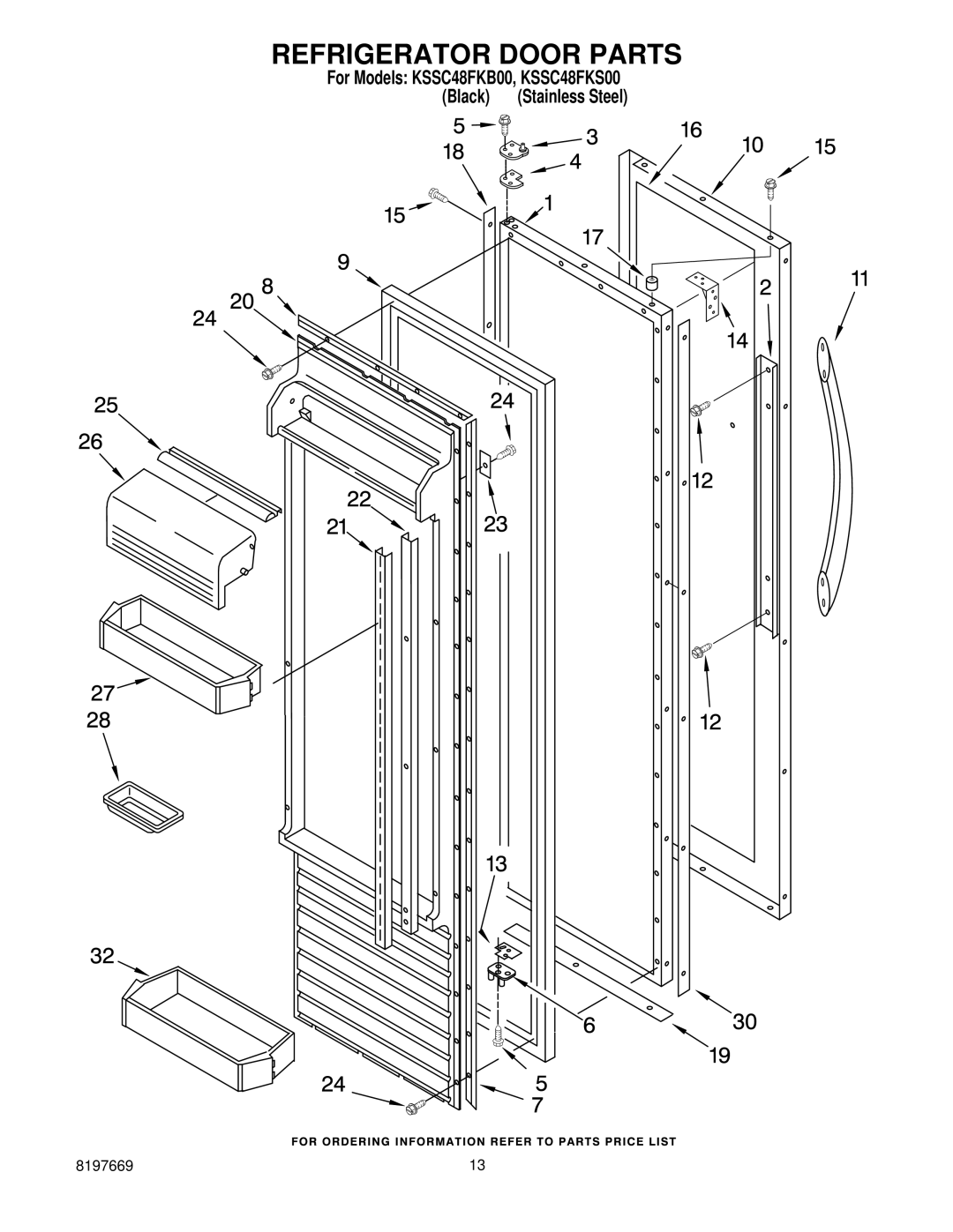 KitchenAid KSSC48FKS00, KSSC48FKB00 manual Refrigerator Door Parts 