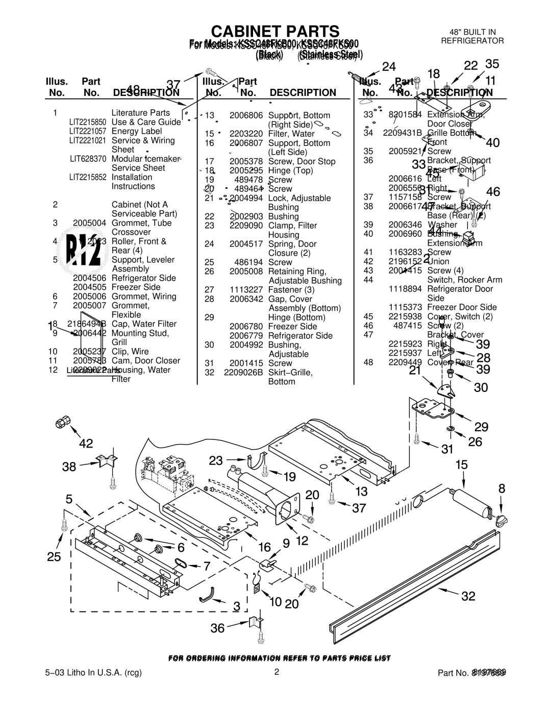 KitchenAid KSSC48FKB00, KSSC48FKS00 manual Illus. Part No. No. Description 