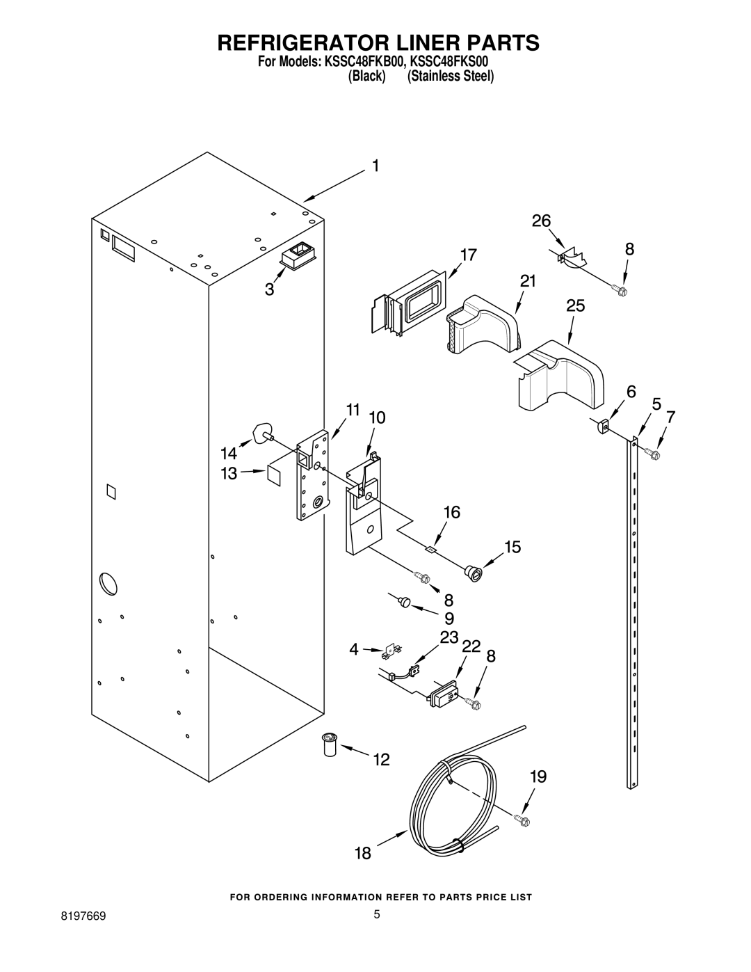 KitchenAid KSSC48FKS00, KSSC48FKB00 manual Refrigerator Liner Parts 