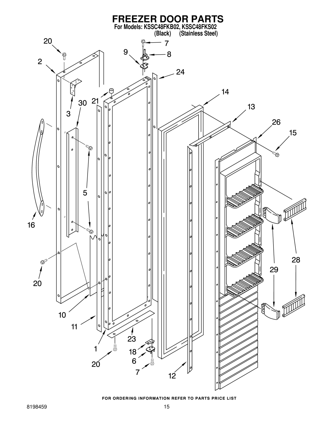 KitchenAid KSSC48FKB02, KSSC48FKS02 manual Freezer Door Parts 