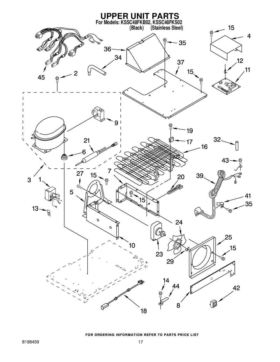 KitchenAid KSSC48FKB02, KSSC48FKS02 manual Upper Unit Parts 