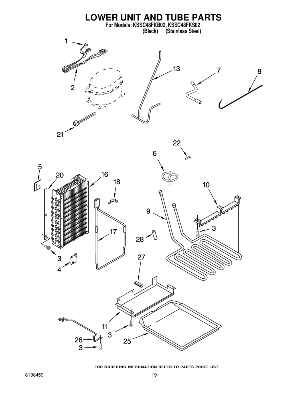 KitchenAid KSSC48FKB02, KSSC48FKS02 manual Lower Unit and Tube Parts 