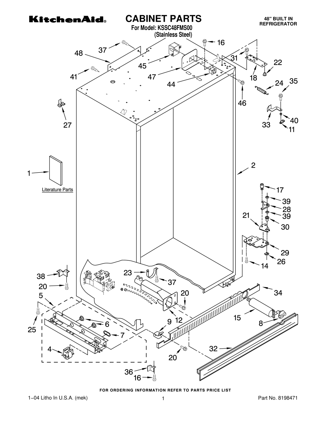 KitchenAid KSSC48FMS00 manual Cabinet Parts 