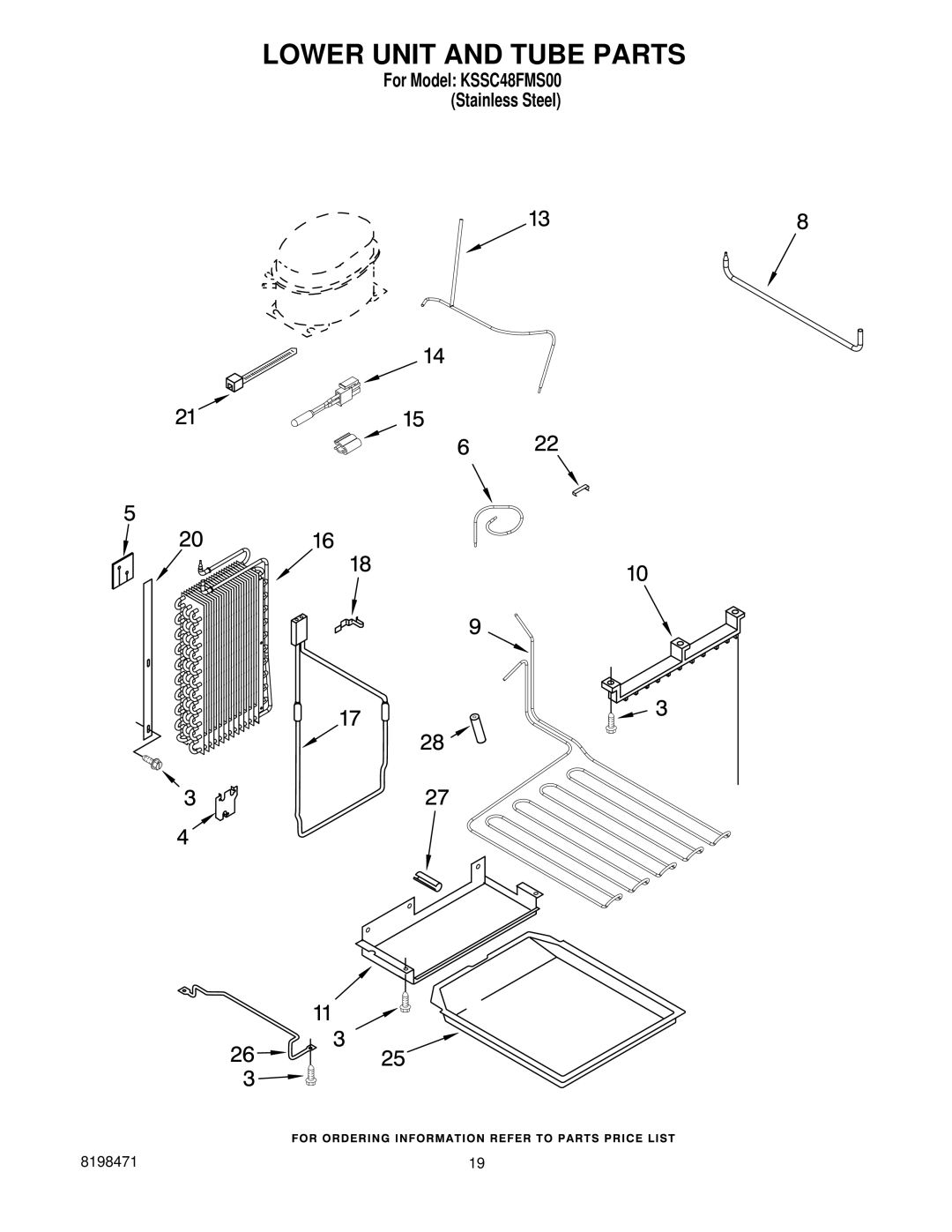 KitchenAid KSSC48FMS00 manual Lower Unit and Tube Parts 