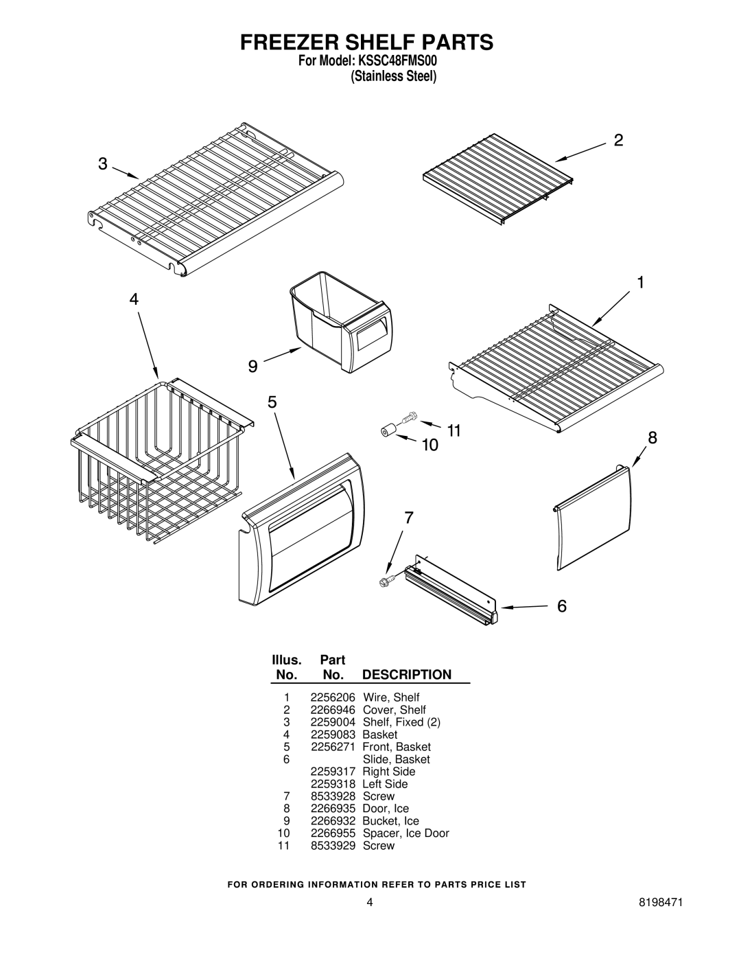 KitchenAid KSSC48FMS00 manual Freezer Shelf Parts 