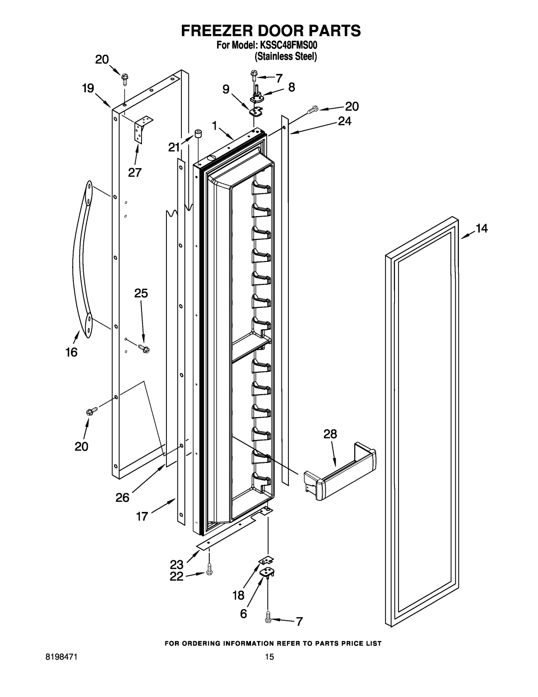 KitchenAid manual Freezer Door Parts, For Model KSSC48FMS00 Stainless Steel 