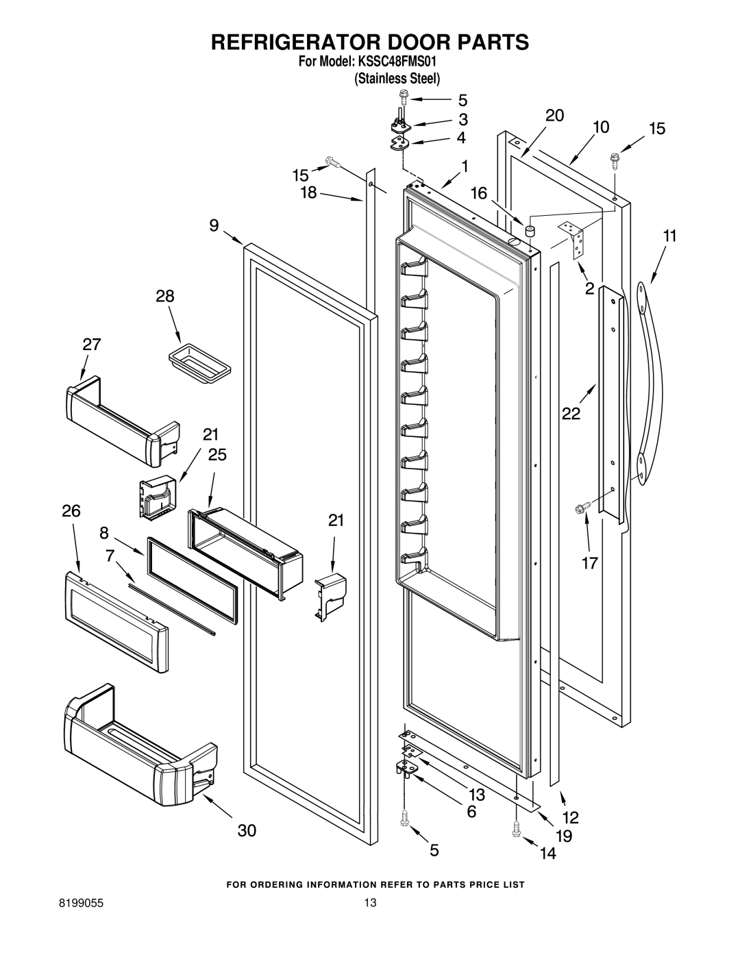 KitchenAid KSSC48FMS01 manual Refrigerator Door Parts 