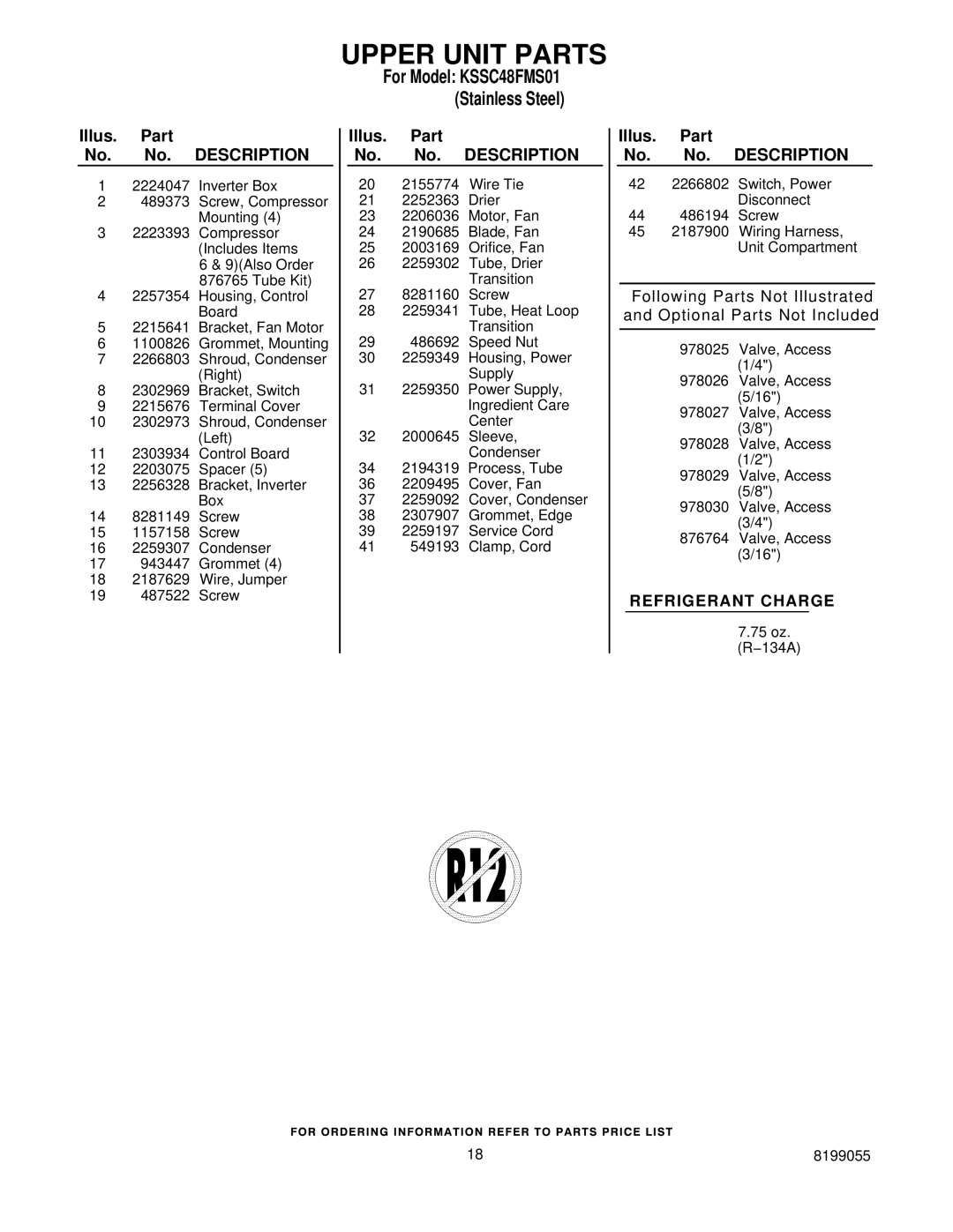 KitchenAid KSSC48FMS01 manual Upper Unit Parts 