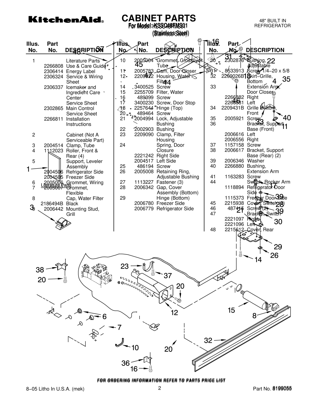 KitchenAid KSSC48FMS01 manual Illus. Part No. No. Description 