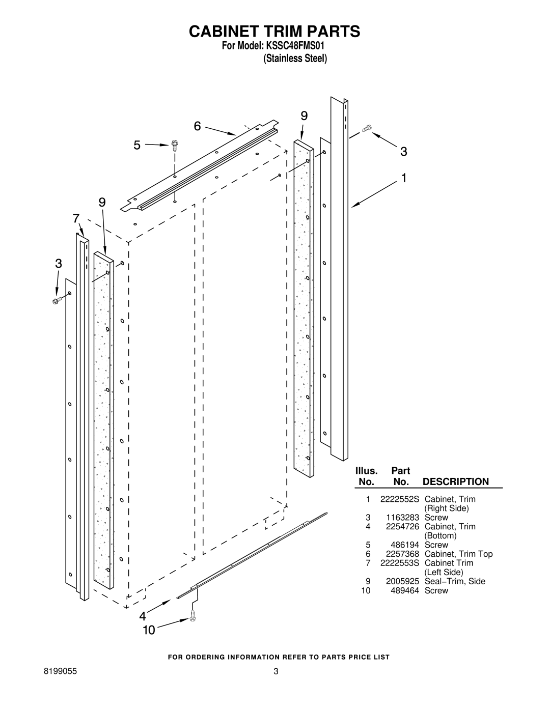 KitchenAid manual Cabinet Trim Parts, For Model KSSC48FMS01 Stainless Steel 