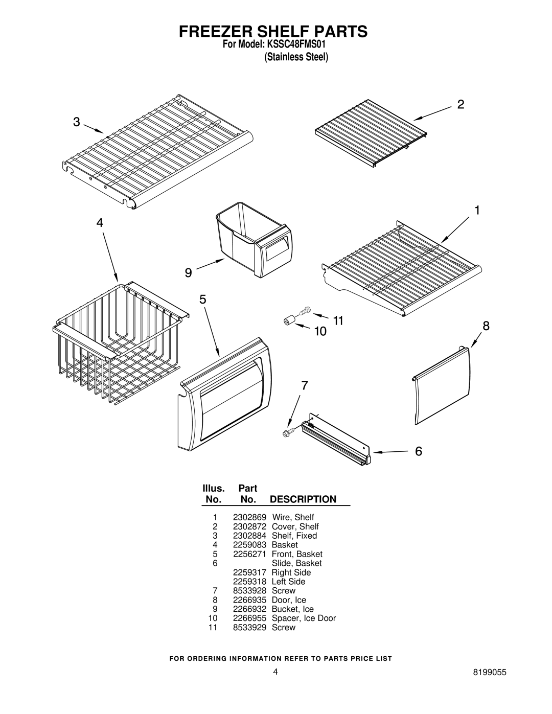 KitchenAid KSSC48FMS01 manual Freezer Shelf Parts 