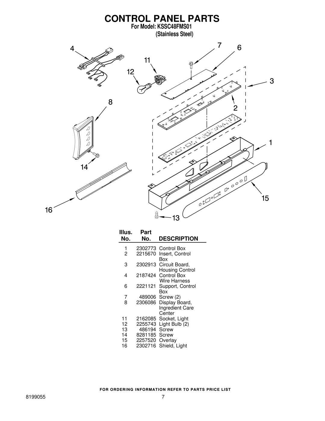 KitchenAid KSSC48FMS01 manual Control Panel Parts 