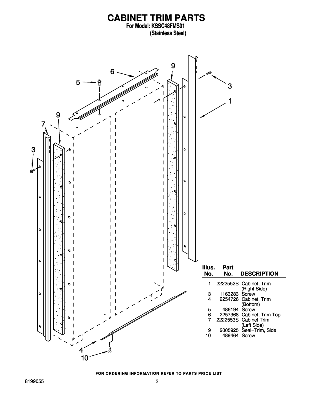 KitchenAid manual Cabinet Trim Parts, For Model KSSC48FMS01 Stainless Steel, Illus, Description 