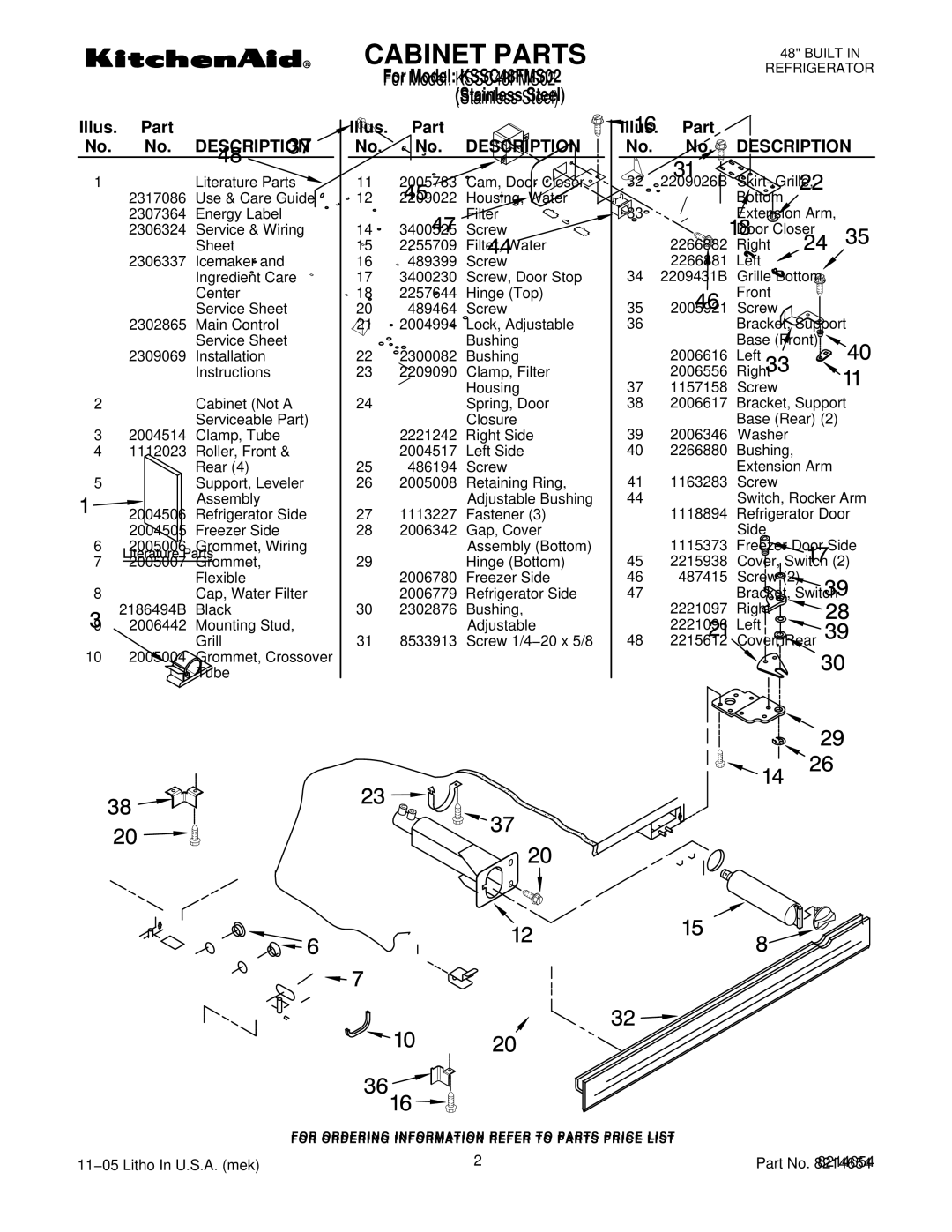 KitchenAid KSSC48FMS02 manual Illus. Part No. No. Description 