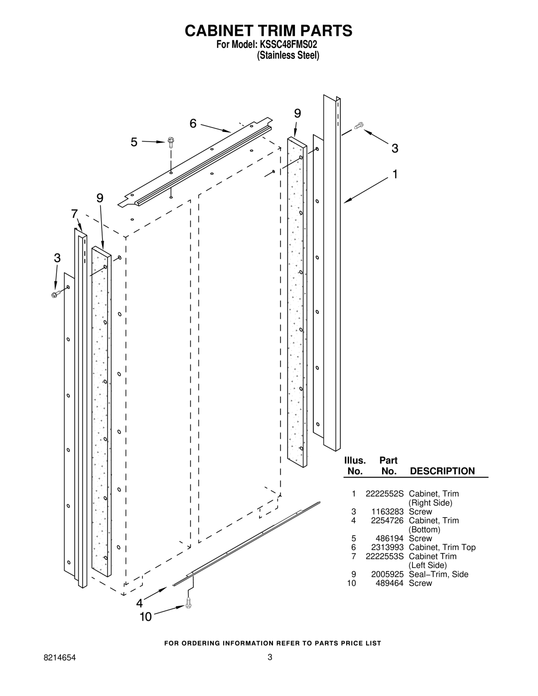 KitchenAid manual Cabinet Trim Parts, For Model KSSC48FMS02 Stainless Steel 