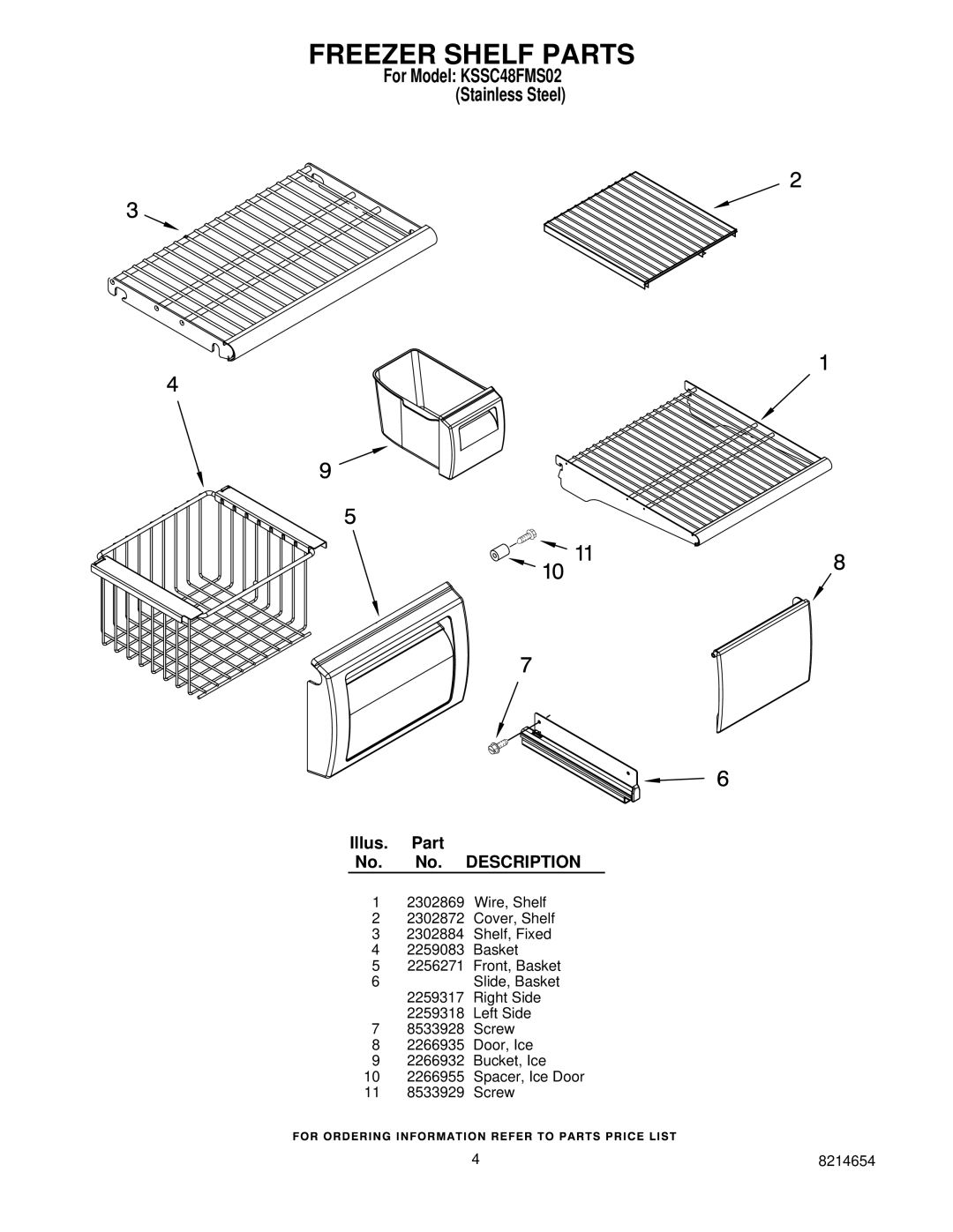 KitchenAid KSSC48FMS02 manual Freezer Shelf Parts 