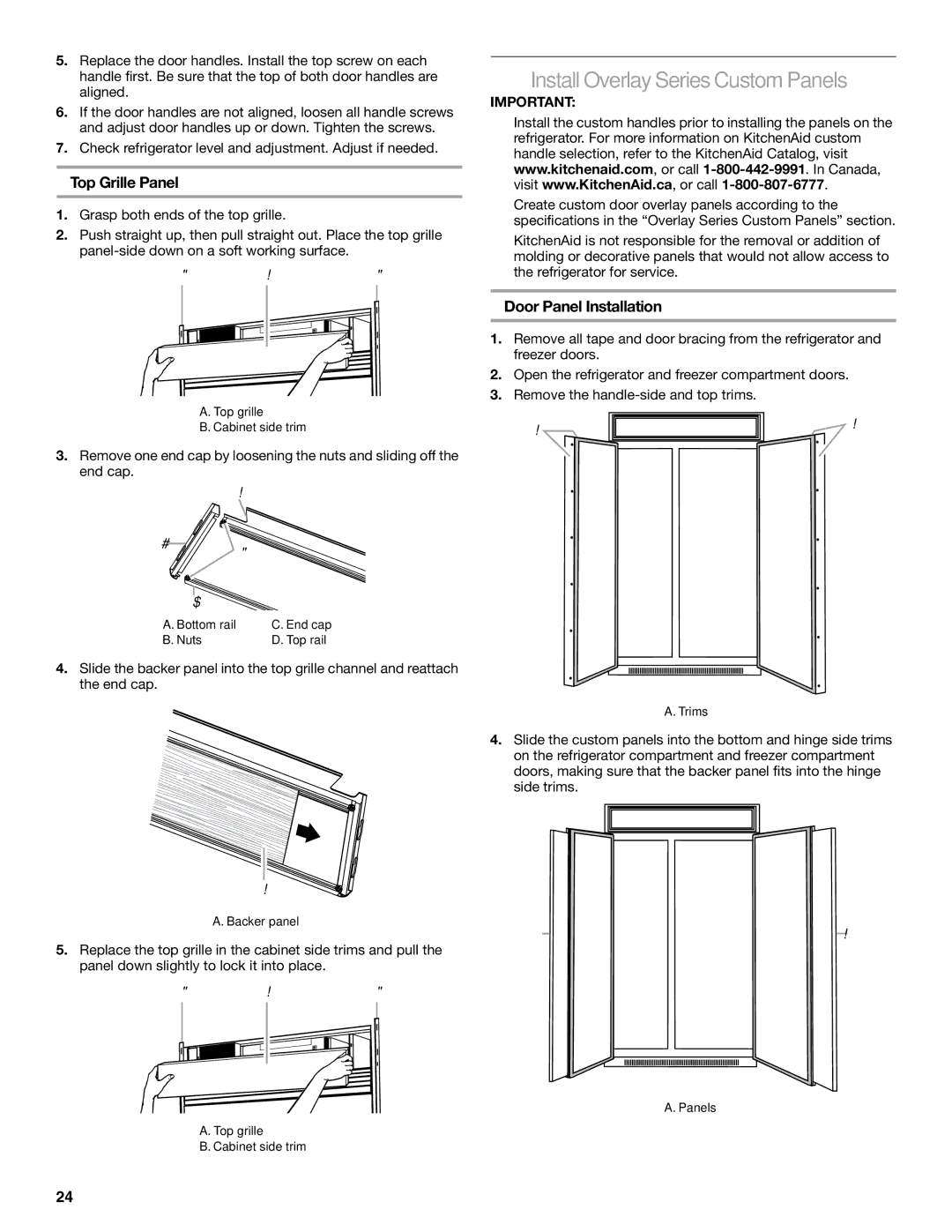 KitchenAid KSSC48FTS, KSSC36FTS, KSSC42FTS manual Install Overlay Series Custom Panels, Door Panel Installation 