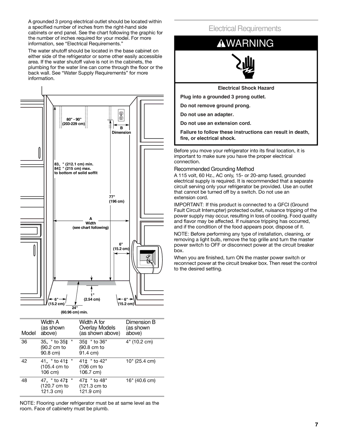 KitchenAid KSSC36FTS, KSSC48FTS, KSSC42FTS manual Electrical Requirements, Recommended Grounding Method 