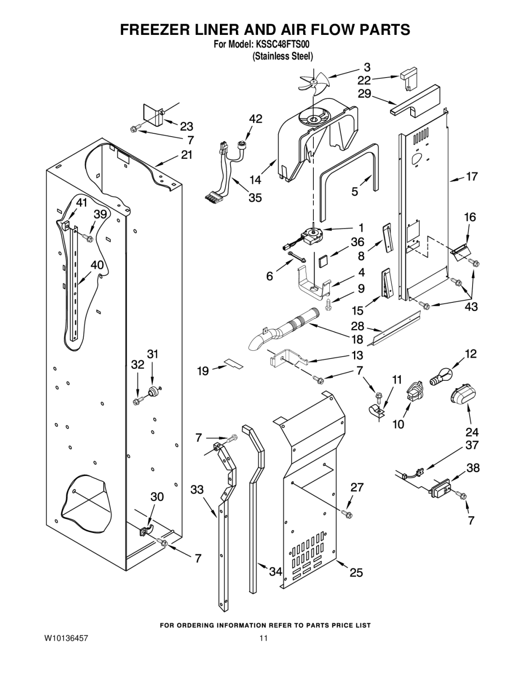 KitchenAid KSSC48FTS00 manual Freezer Liner and AIR Flow Parts 