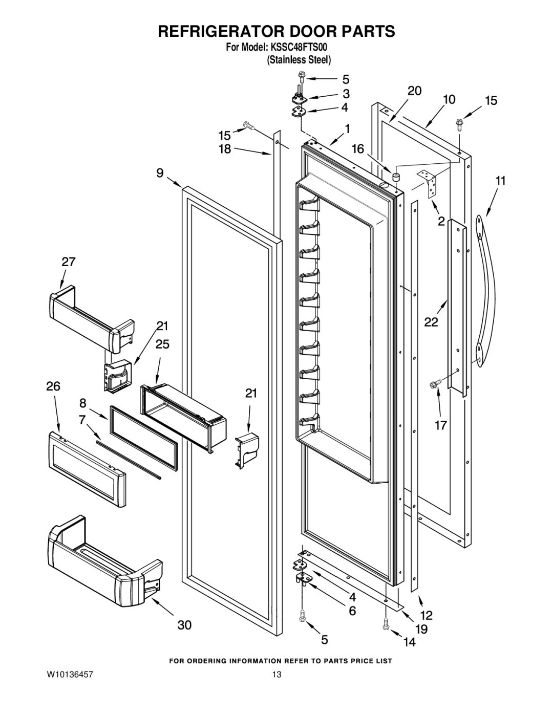 KitchenAid KSSC48FTS00 manual Refrigerator Door Parts 