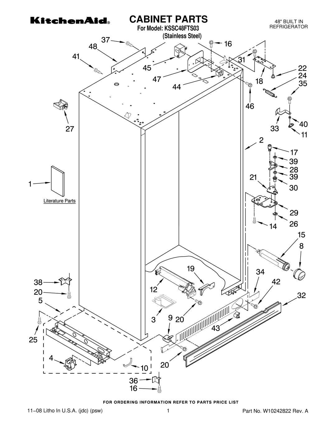 KitchenAid KSSC48FTS03 manual Cabinet Parts 