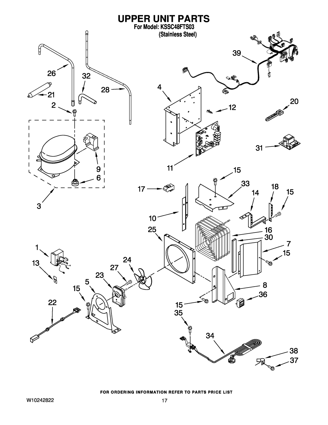 KitchenAid manual Upper Unit Parts, W10242822, For Model KSSC48FTS03 Stainless Steel 