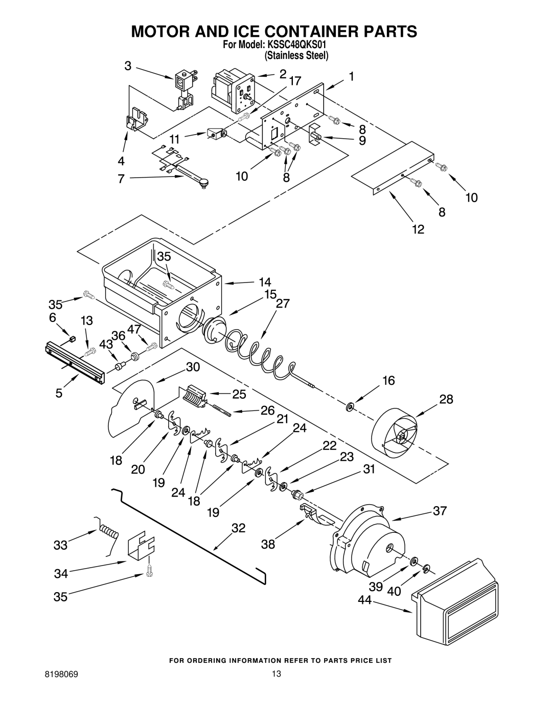 KitchenAid KSSC48QKS01 manual Motor and ICE Container Parts 