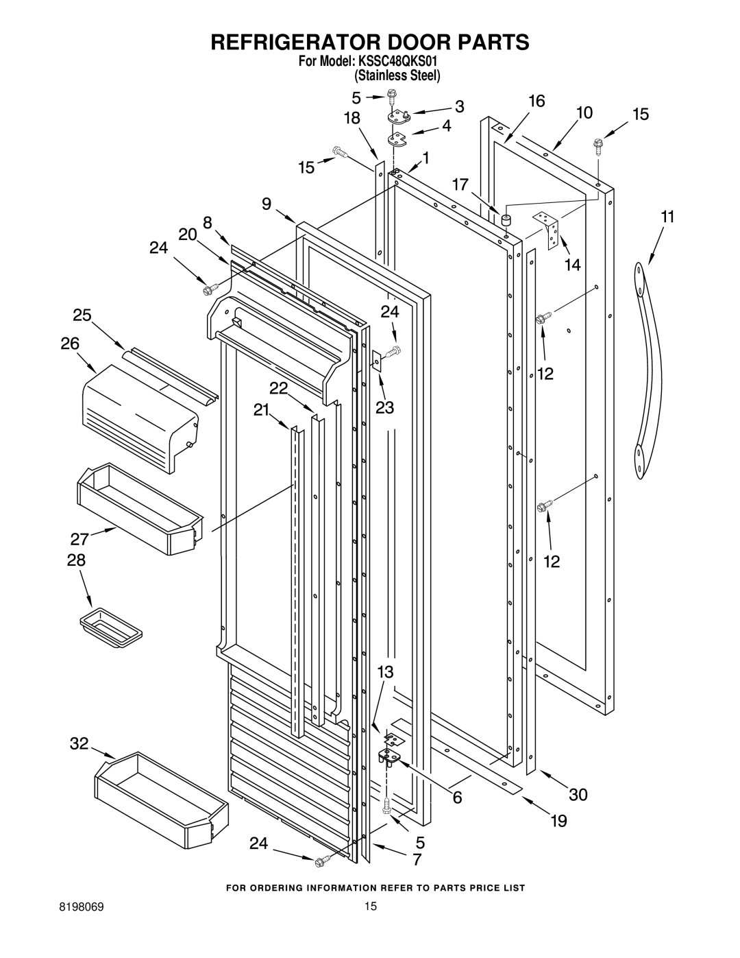 KitchenAid KSSC48QKS01 manual Refrigerator Door Parts 