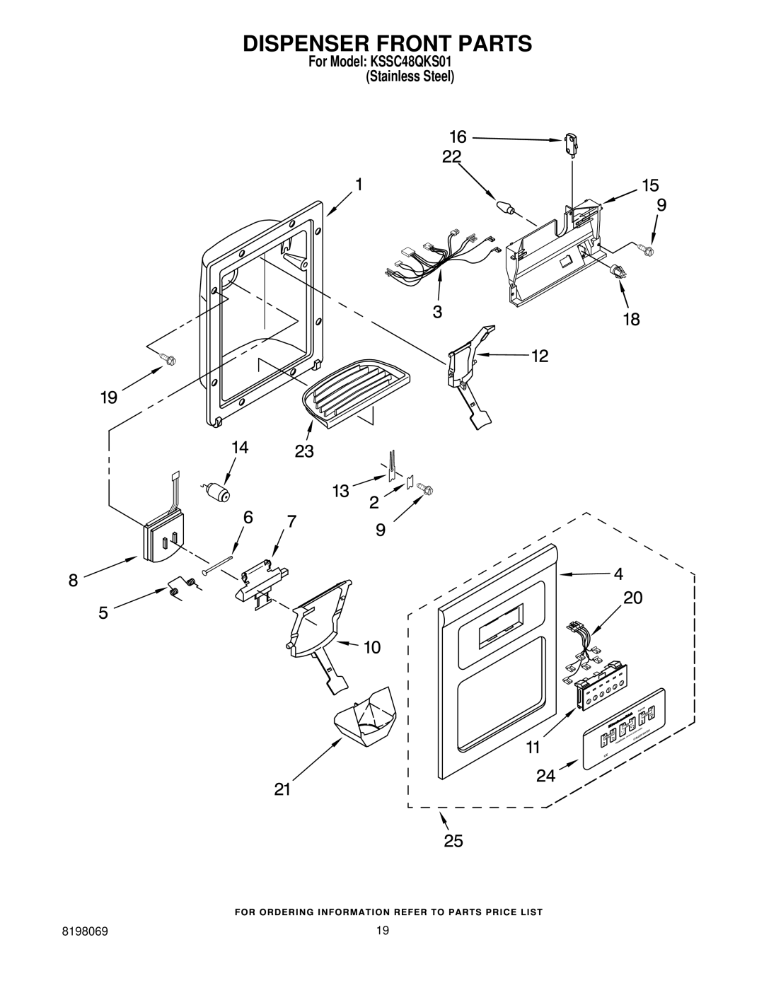 KitchenAid KSSC48QKS01 manual Dispenser Front Parts 