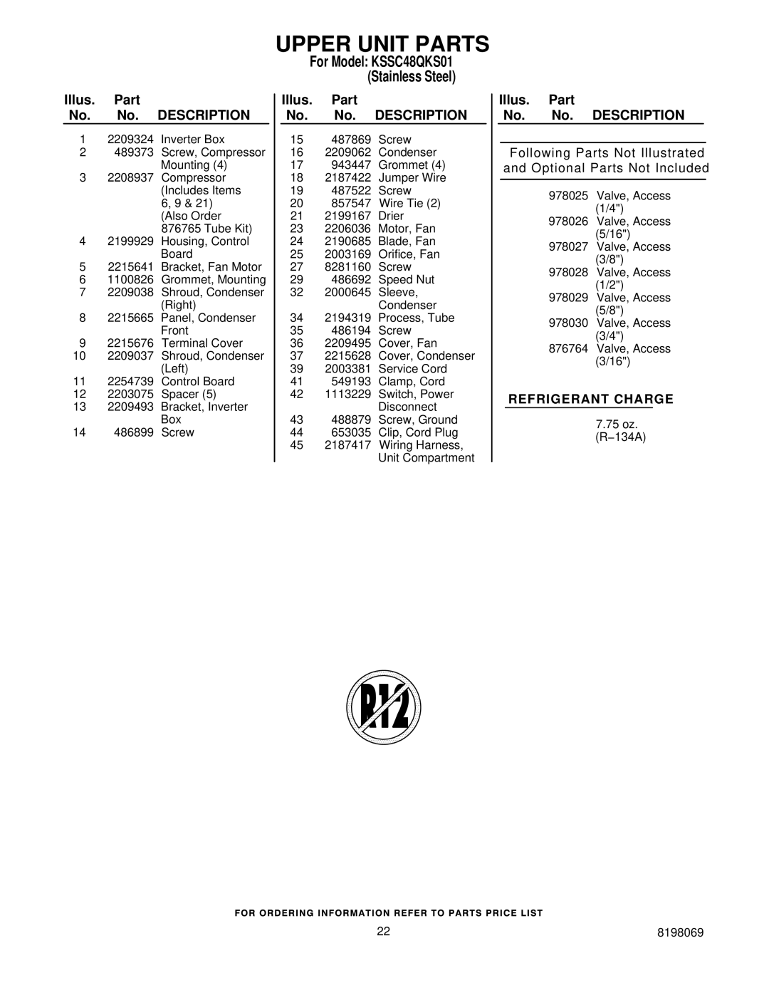 KitchenAid KSSC48QKS01 manual Upper Unit Parts 