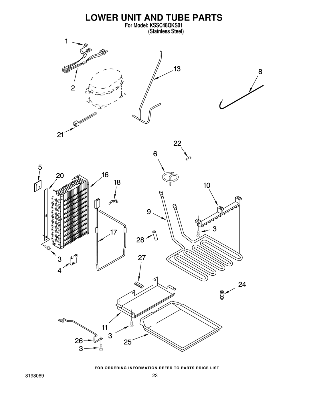 KitchenAid KSSC48QKS01 manual Lower Unit and Tube Parts 