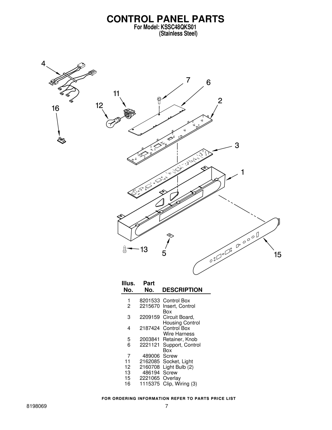 KitchenAid KSSC48QKS01 manual Control Panel Parts 