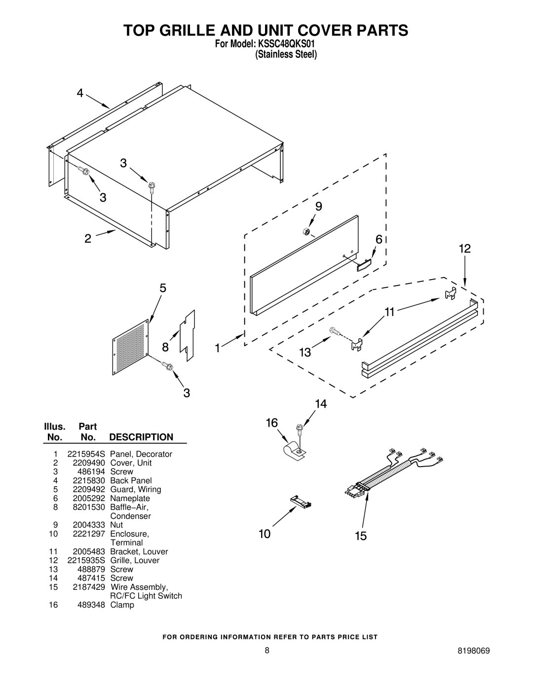 KitchenAid KSSC48QKS01 manual TOP Grille and Unit Cover Parts, Description 