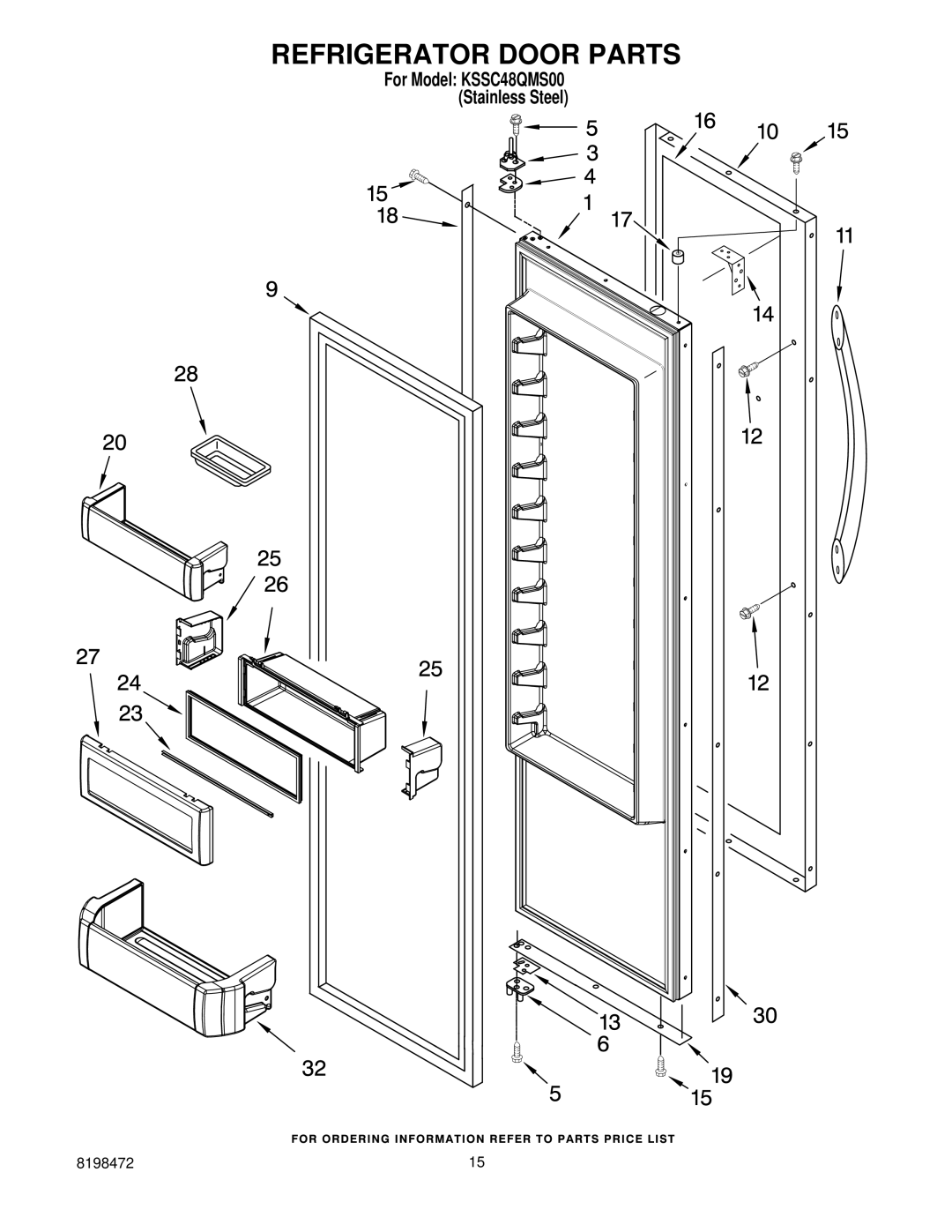 KitchenAid KSSC48QMS00 manual Refrigerator Door Parts 