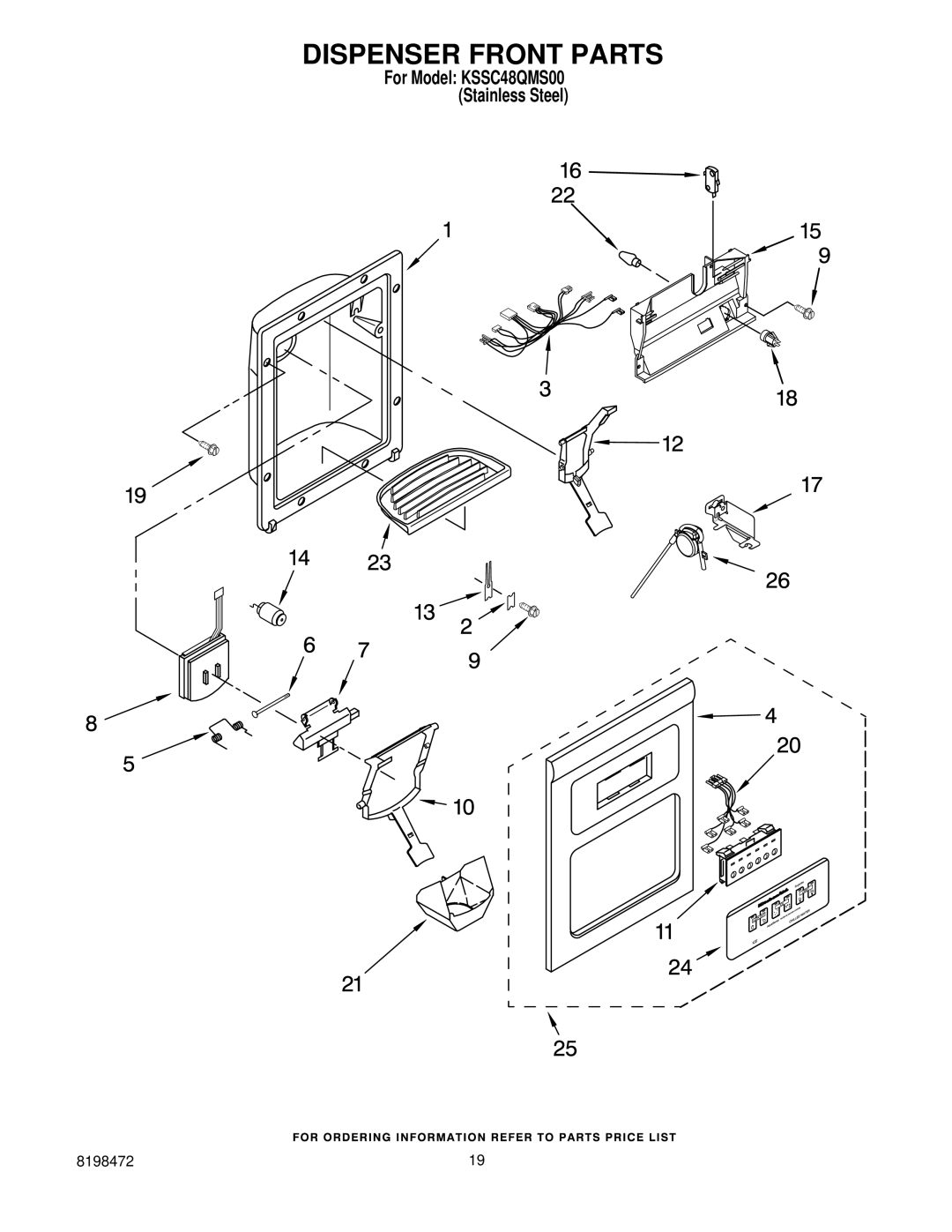 KitchenAid KSSC48QMS00 manual Dispenser Front Parts 