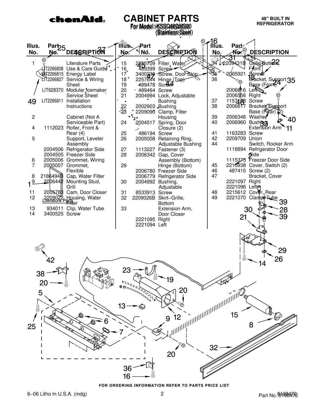 KitchenAid KSSC48QMS00 manual Illus. Part No. No. Description 