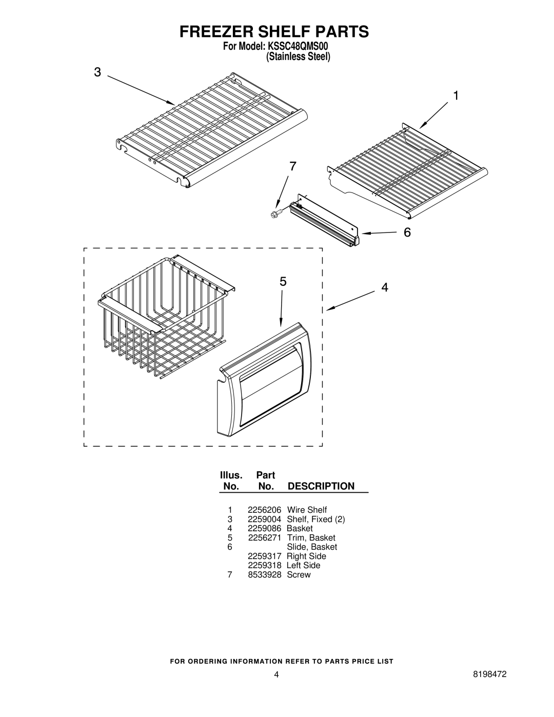 KitchenAid KSSC48QMS00 manual Freezer Shelf Parts 