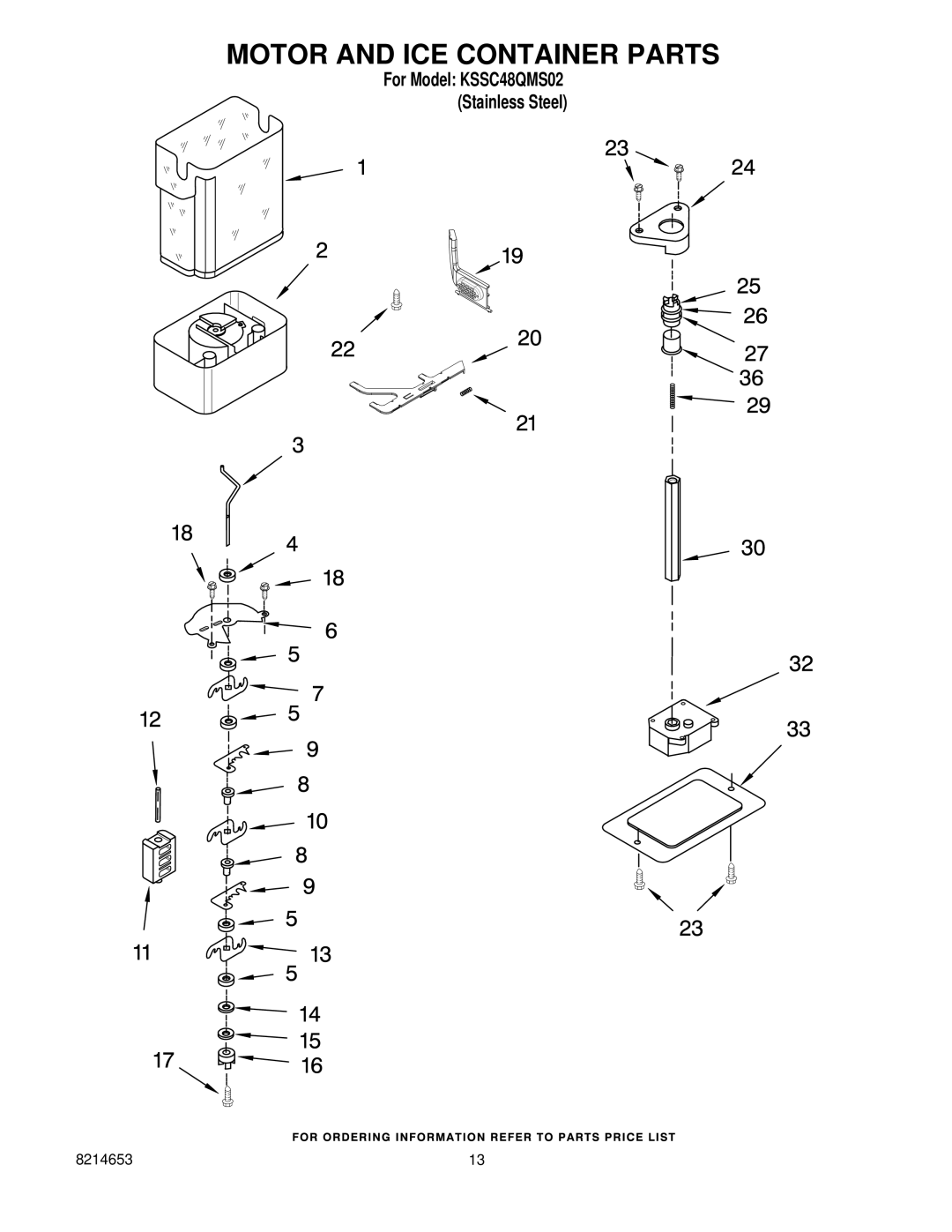 KitchenAid kssc48qms02 manual Motor and ICE Container Parts 