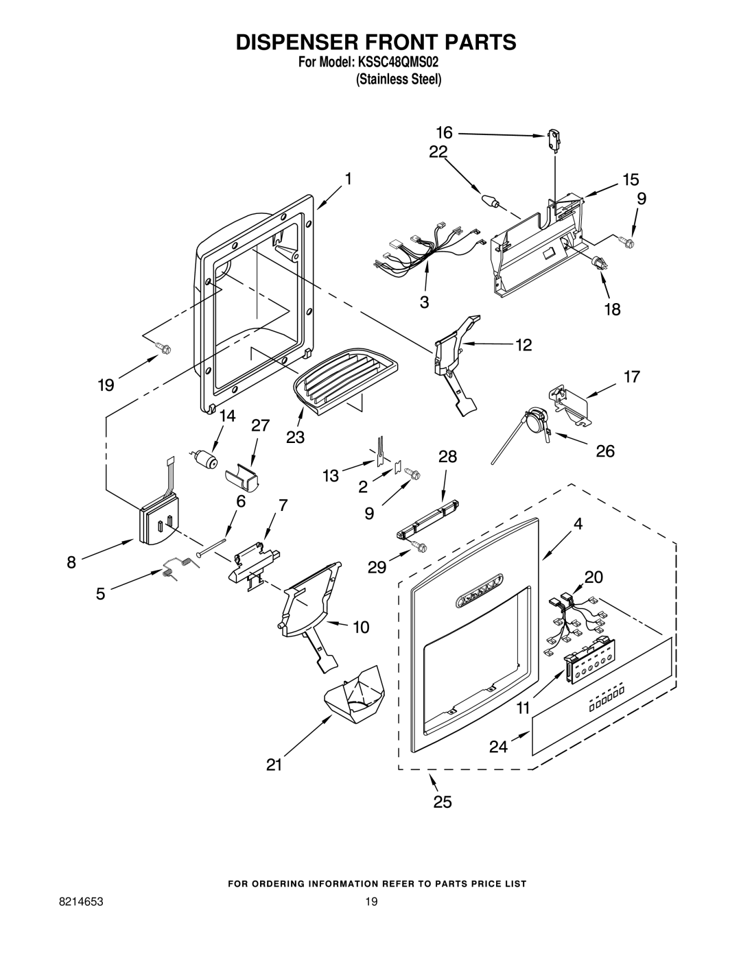 KitchenAid kssc48qms02 manual Dispenser Front Parts 