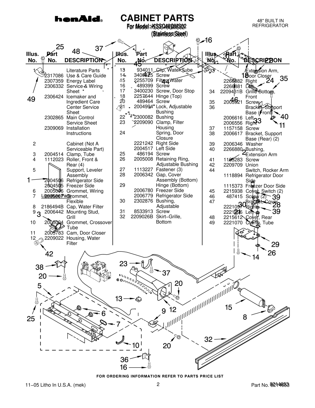 KitchenAid kssc48qms02 manual Illus. Part No. No. Description 