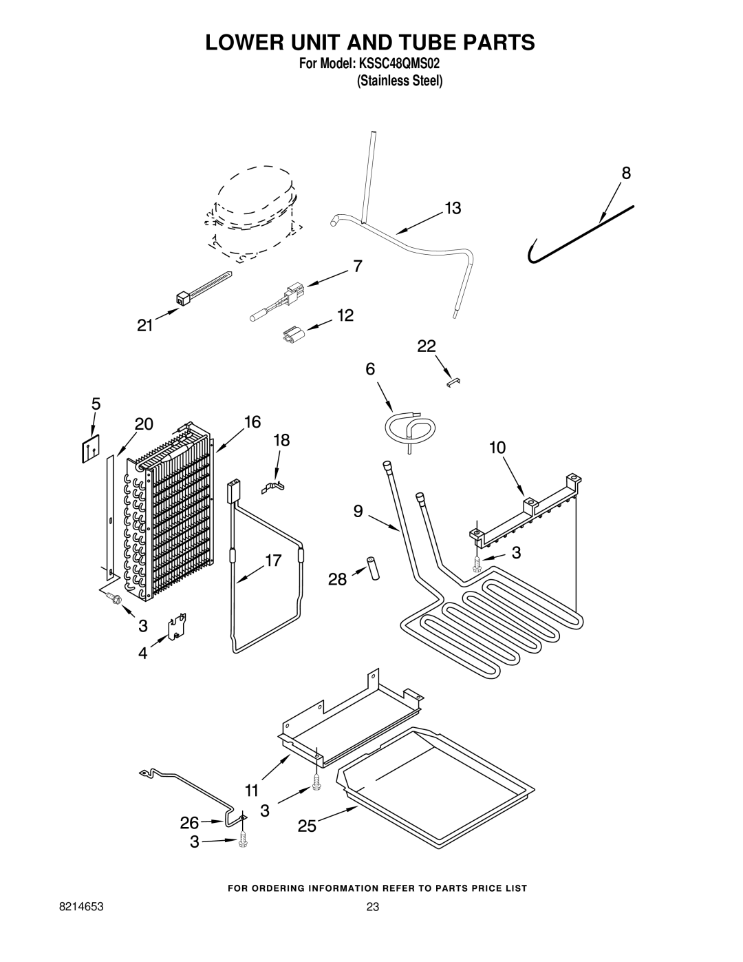 KitchenAid kssc48qms02 manual Lower Unit and Tube Parts 