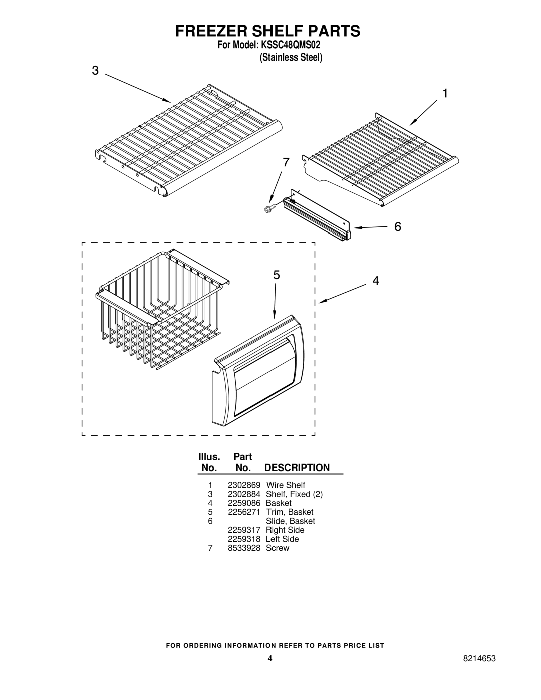 KitchenAid kssc48qms02 manual Freezer Shelf Parts 