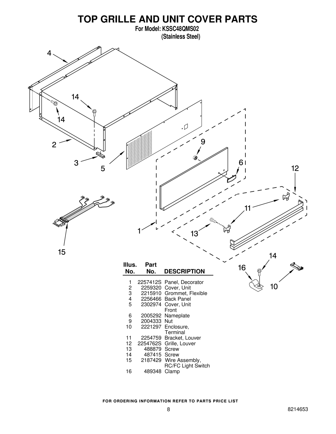 KitchenAid kssc48qms02 manual TOP Grille and Unit Cover Parts 