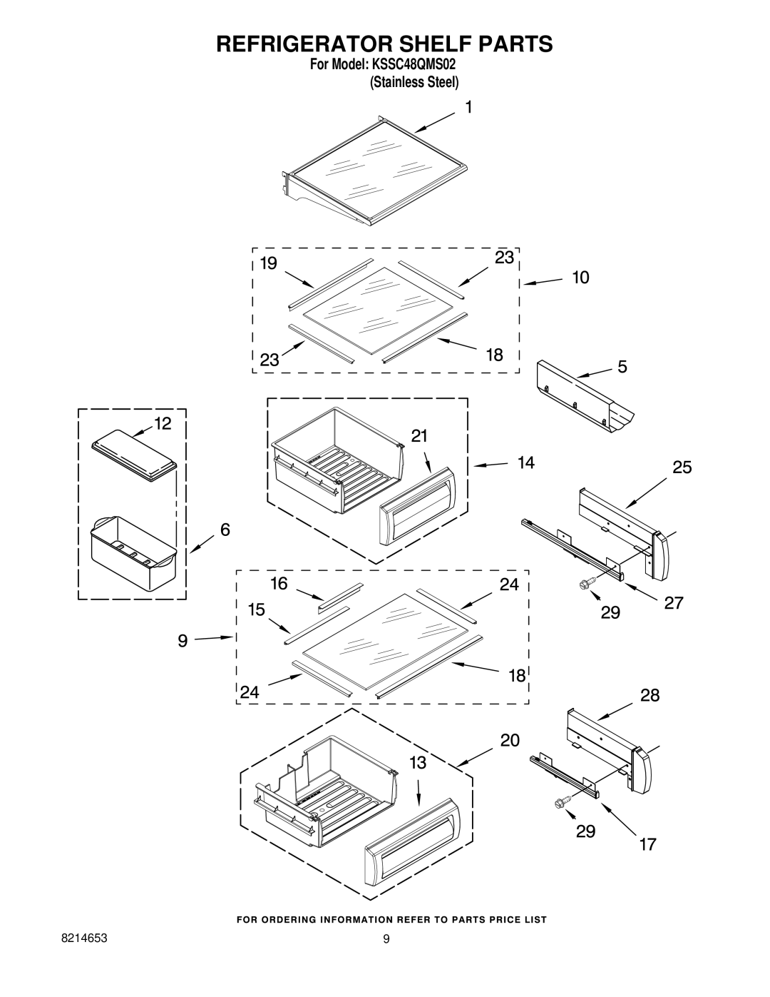 KitchenAid kssc48qms02 manual Refrigerator Shelf Parts 