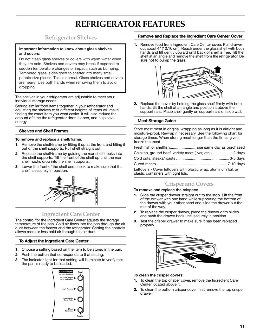 KitchenAid W10303989A, KSSC48QVS Refrigerator Features, Refrigerator Shelves, Ingredient Care Center, Crisper and Covers 