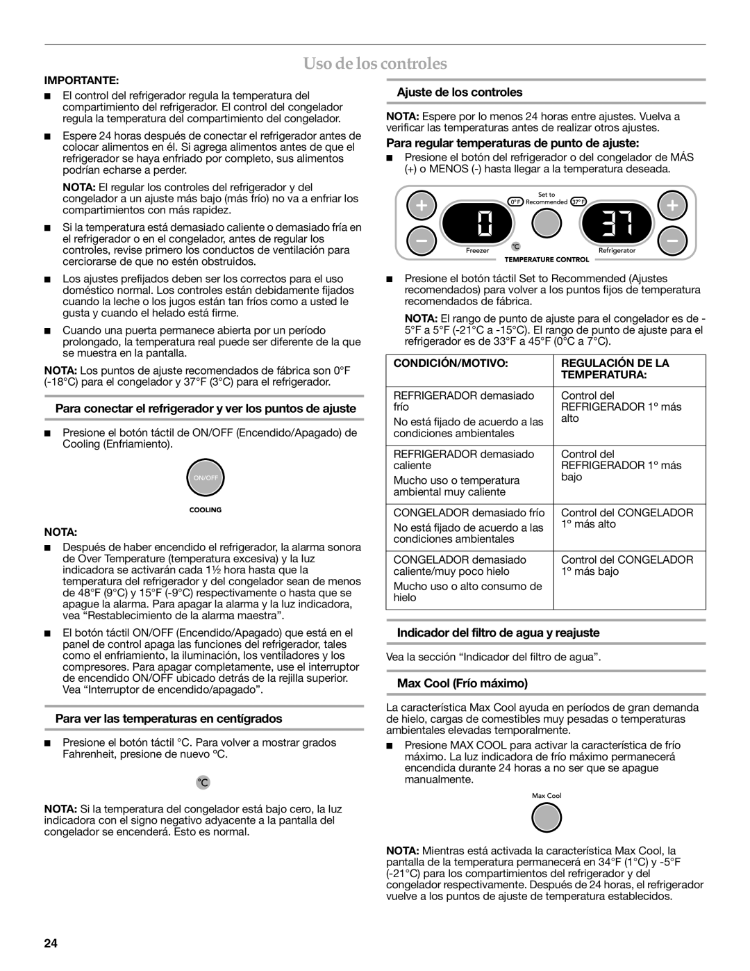 KitchenAid KSSC48QVS, W10303989A manual Uso de los controles 