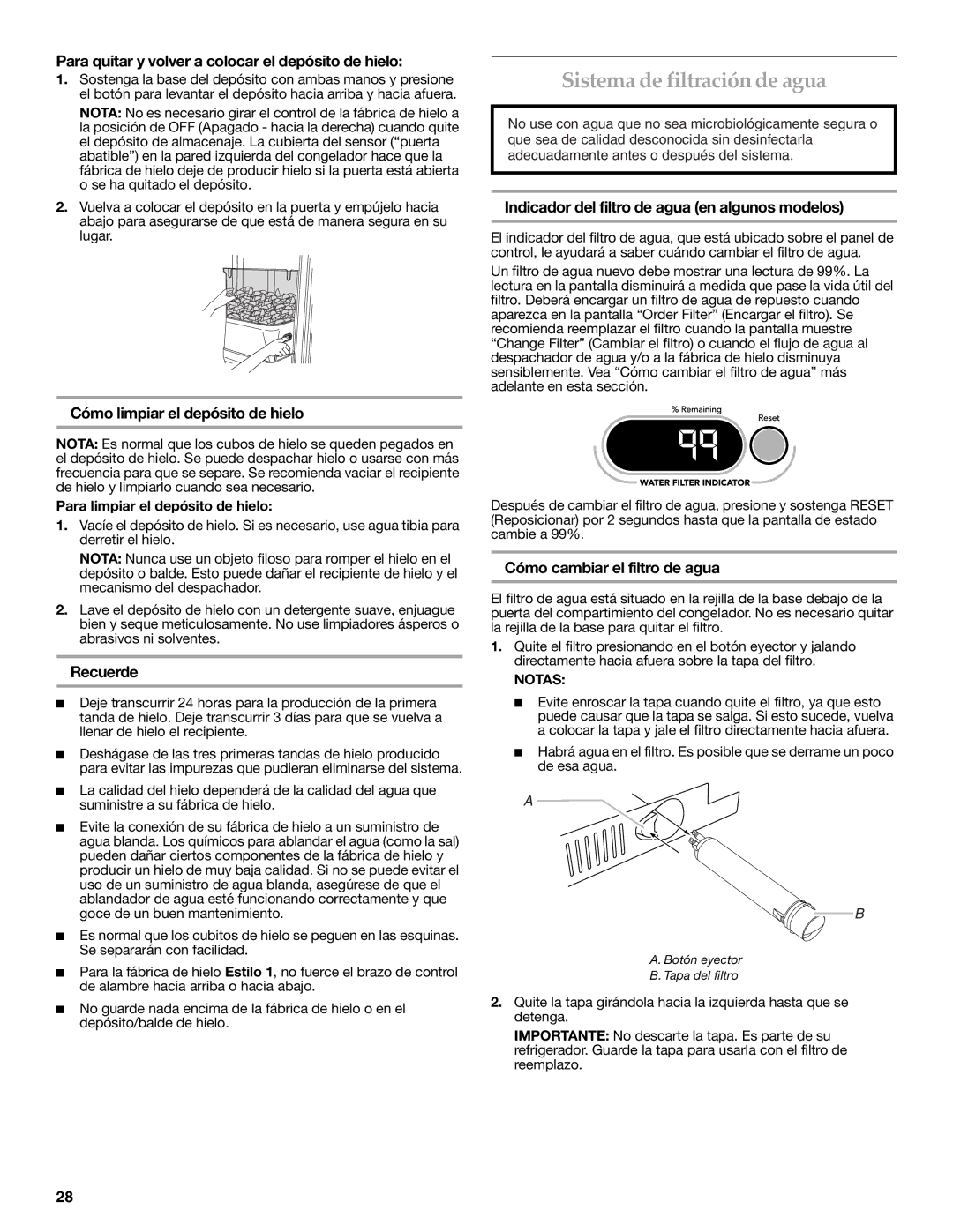 KitchenAid KSSC48QVS, W10303989A manual Sistema de filtración de agua 