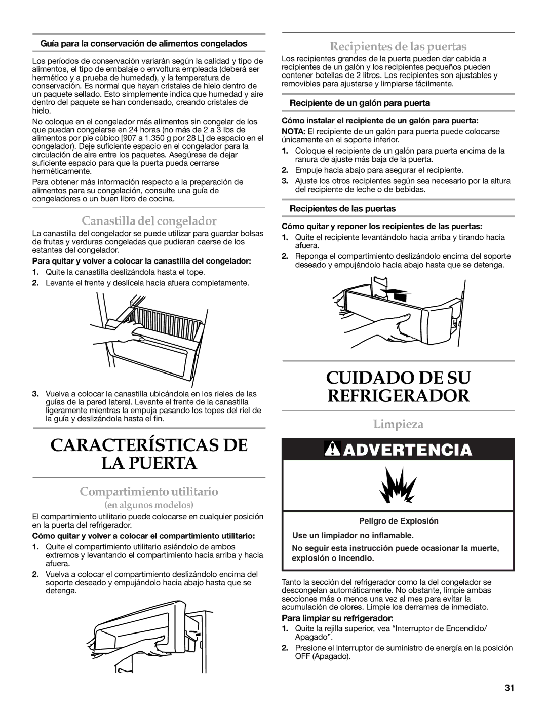 KitchenAid W10303989A, KSSC48QVS manual Características DE LA Puerta, Cuidado DE SU Refrigerador 