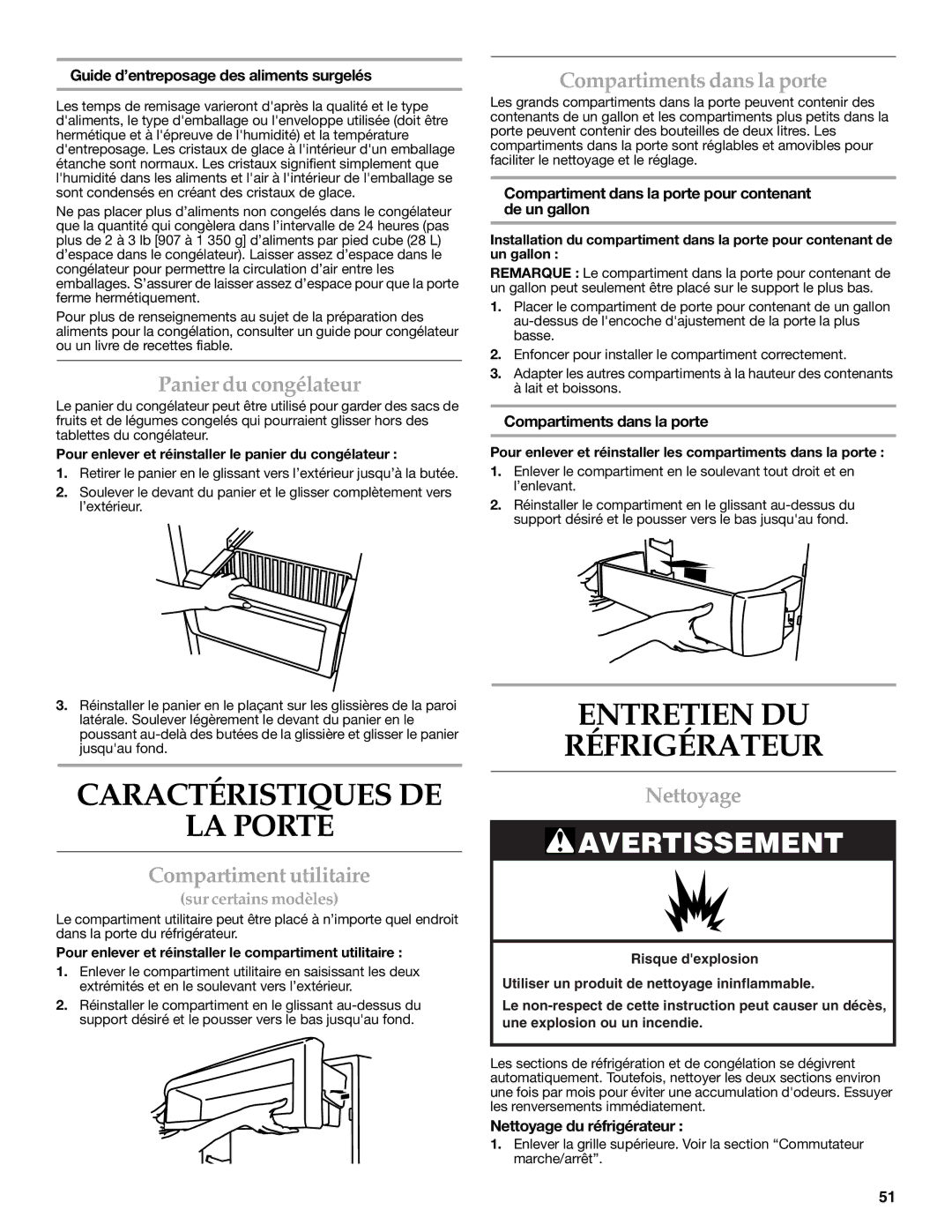 KitchenAid W10303989A, KSSC48QVS manual Caractéristiques DE LA Porte, Entretien DU Réfrigérateur 